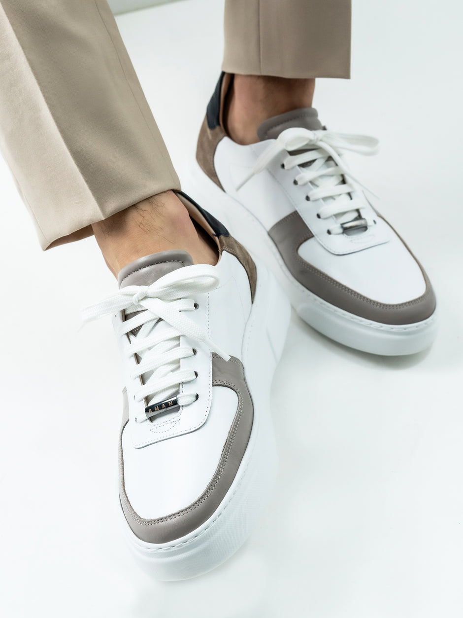 Pantofi Casual Barbati Snearkers Albi Din Piele Naturala BMan0386 (2)