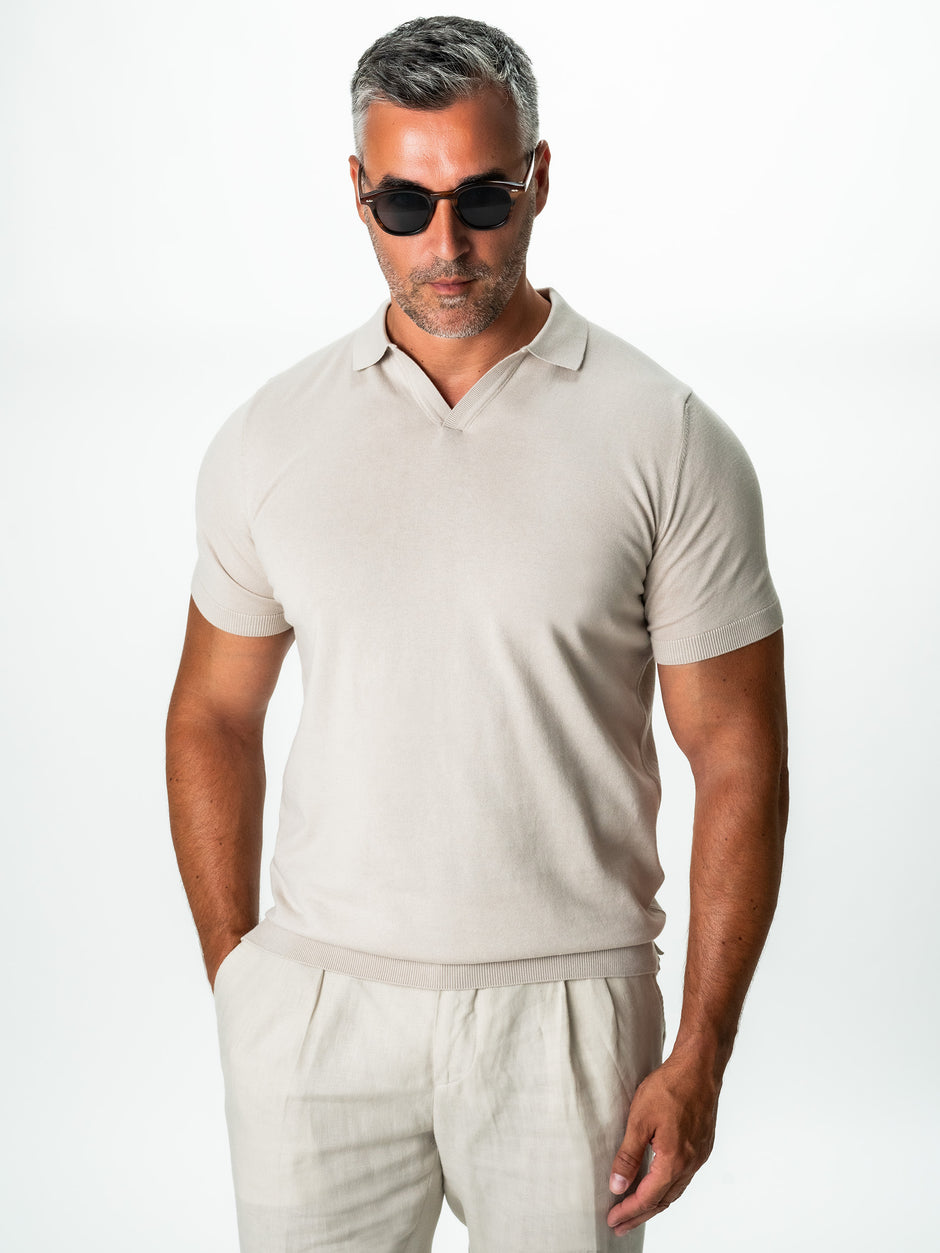 Tricou Barbati Polo Modern Gri Stone De Vara  Bumbac Natural BMan286 (1)