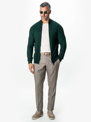 Pulover Cu Fermoar Lung Barbati Verde Din Lana Merinos Falco BMan0005