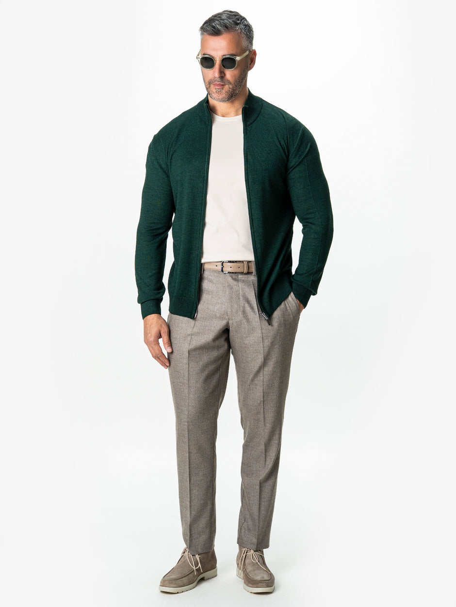 Pulover Cu Fermoar Lung Barbati Verde Din Lana Merinos Falco BMan0005 (1)