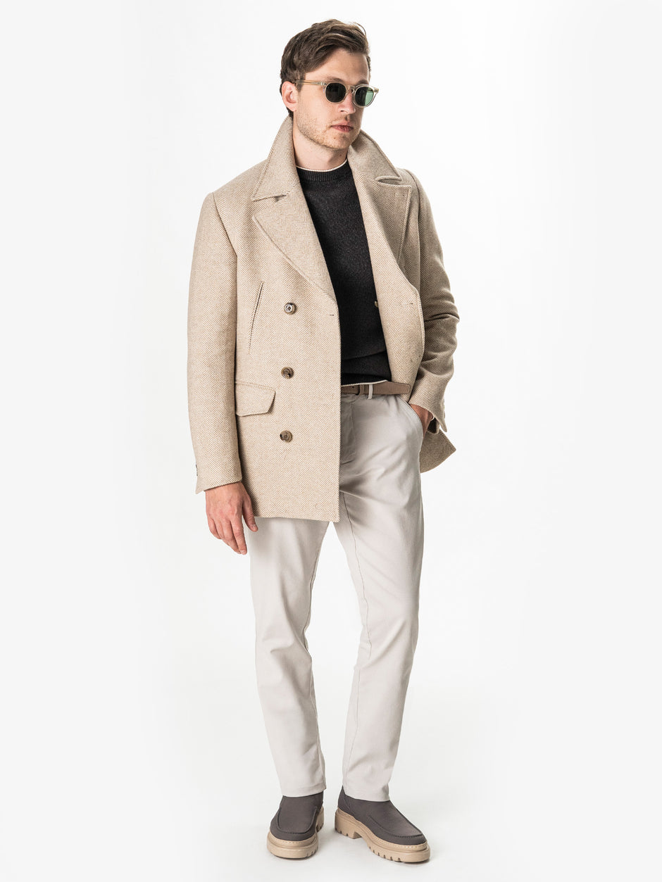 Palton Scurt Barbati Crem Herringbone din Lana BMan0010 (10)
