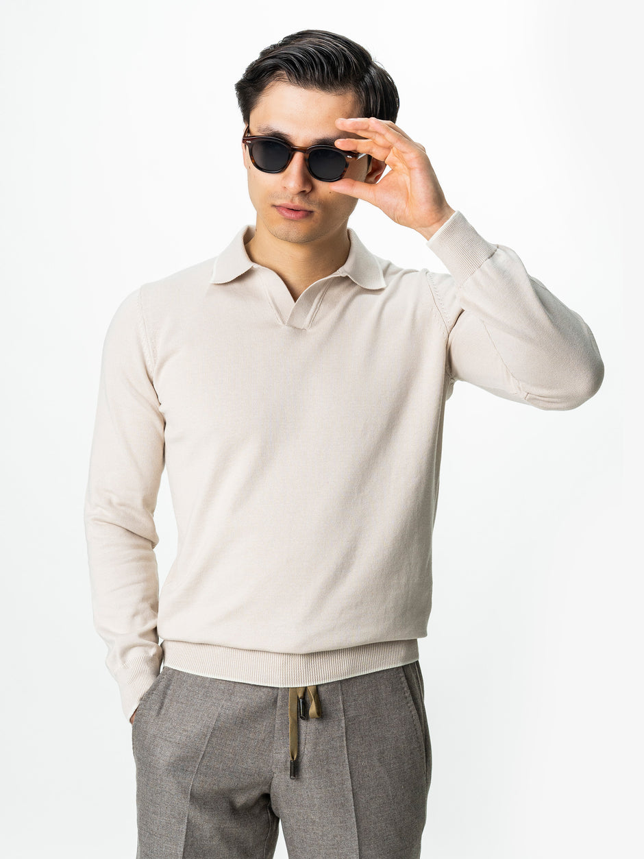 Pulover Polo Barbati Crem Din Bumbac Natural BMan0031 (4)