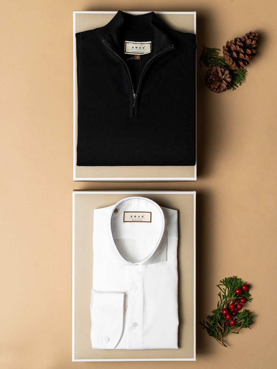 Pachet Cadou Barbati Pulover Cu Fermoar Si Camasa Bumbac Bman0009 (2)
