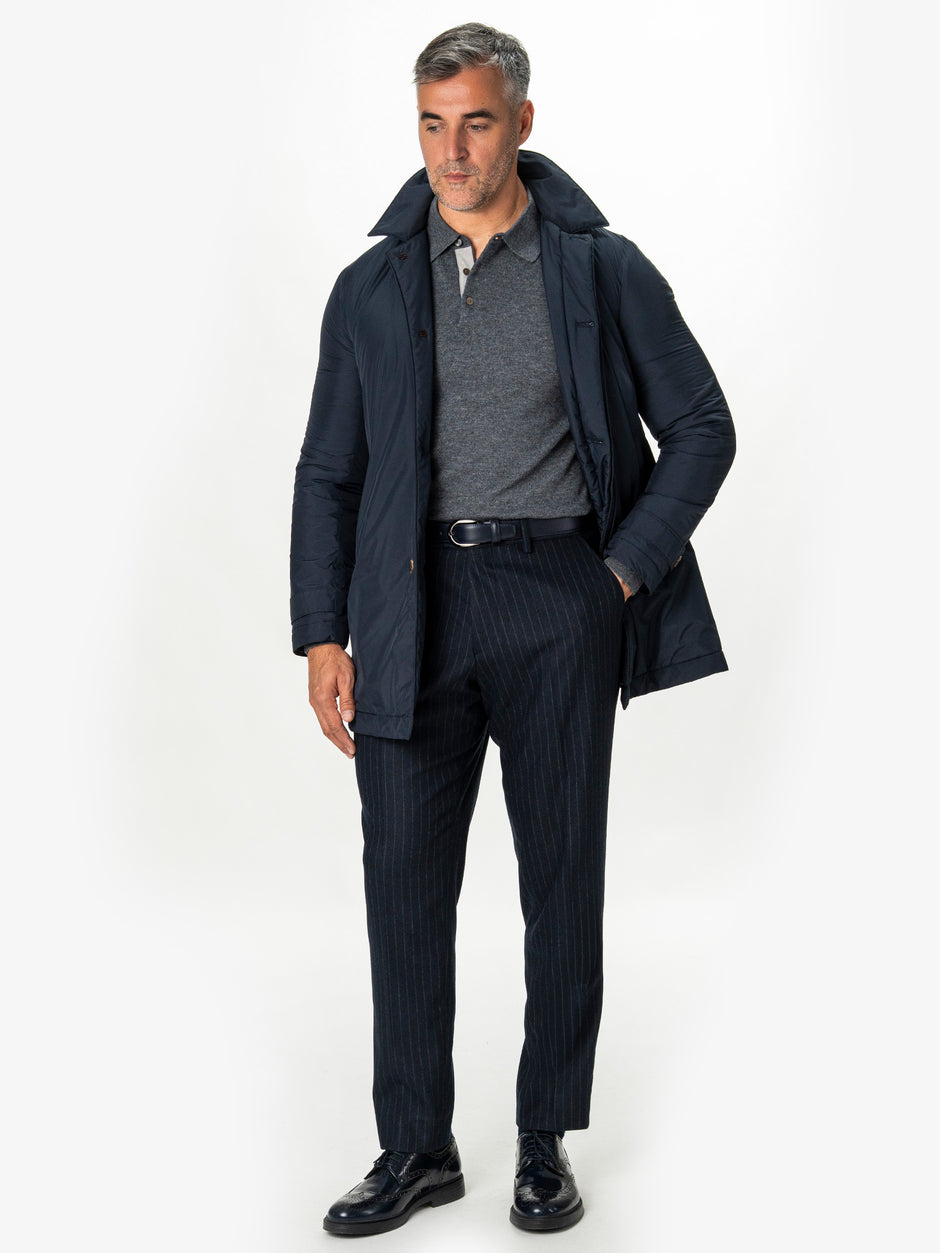 Pantaloni Eleganti Barbati Bleumarin cu Dungi din Lana BMan0111 (2)