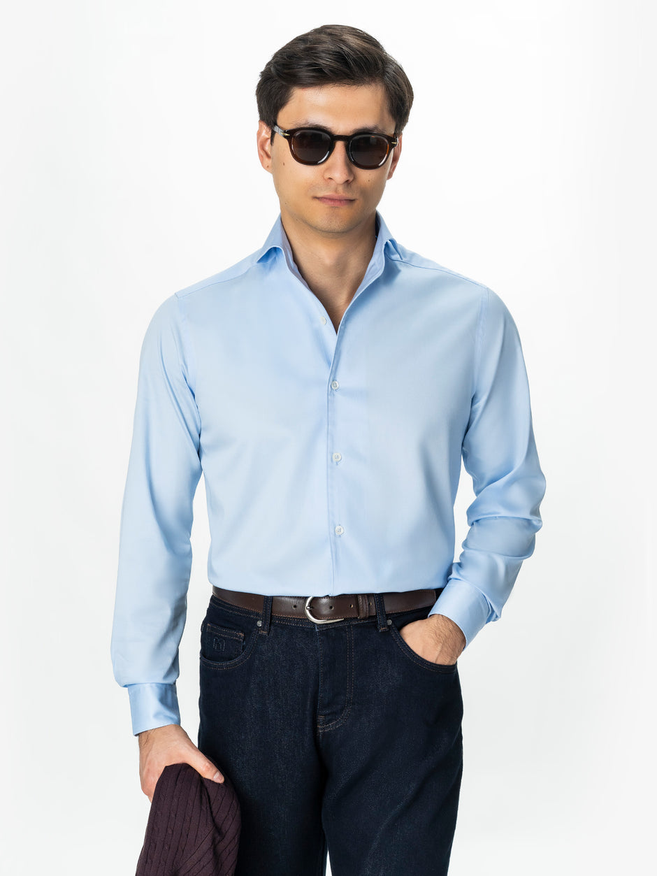 Camasa Barbati Bleu Bumbac Stretch Guler One Piece Spread BMan0404 (8)