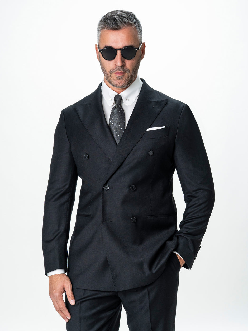 Costum Elegant Barbati Negru Doua Randuri Lana Vitale Barberis Bman0005 (2)