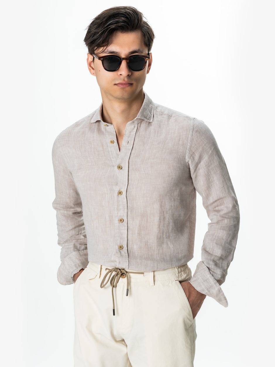 Camasa Vara Barbati Bej Nisip Din 100% In Natural BMan855 (5)