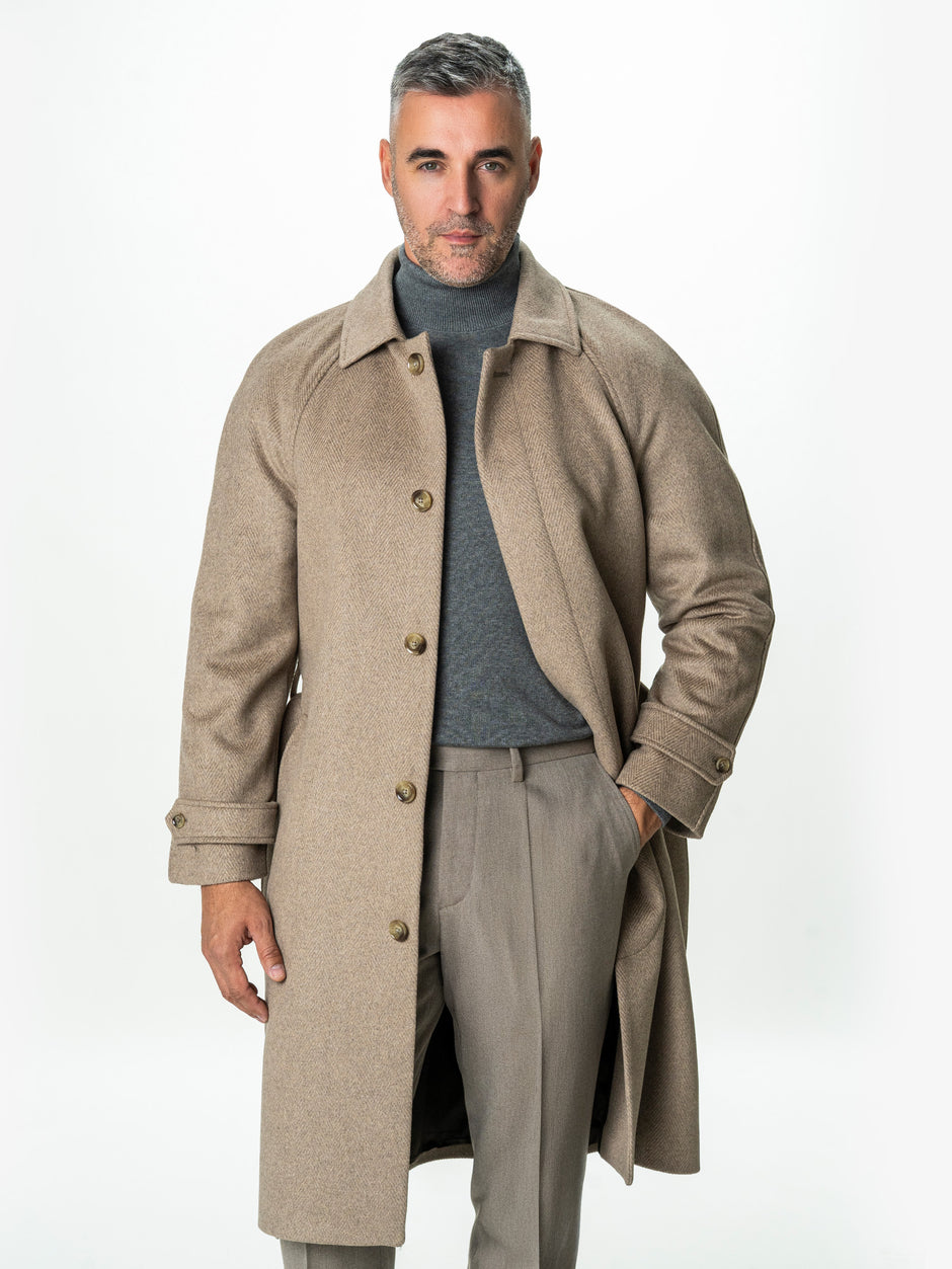Palton Barbati Iarna Crem 100% Lana Twill BMan0006 (4)