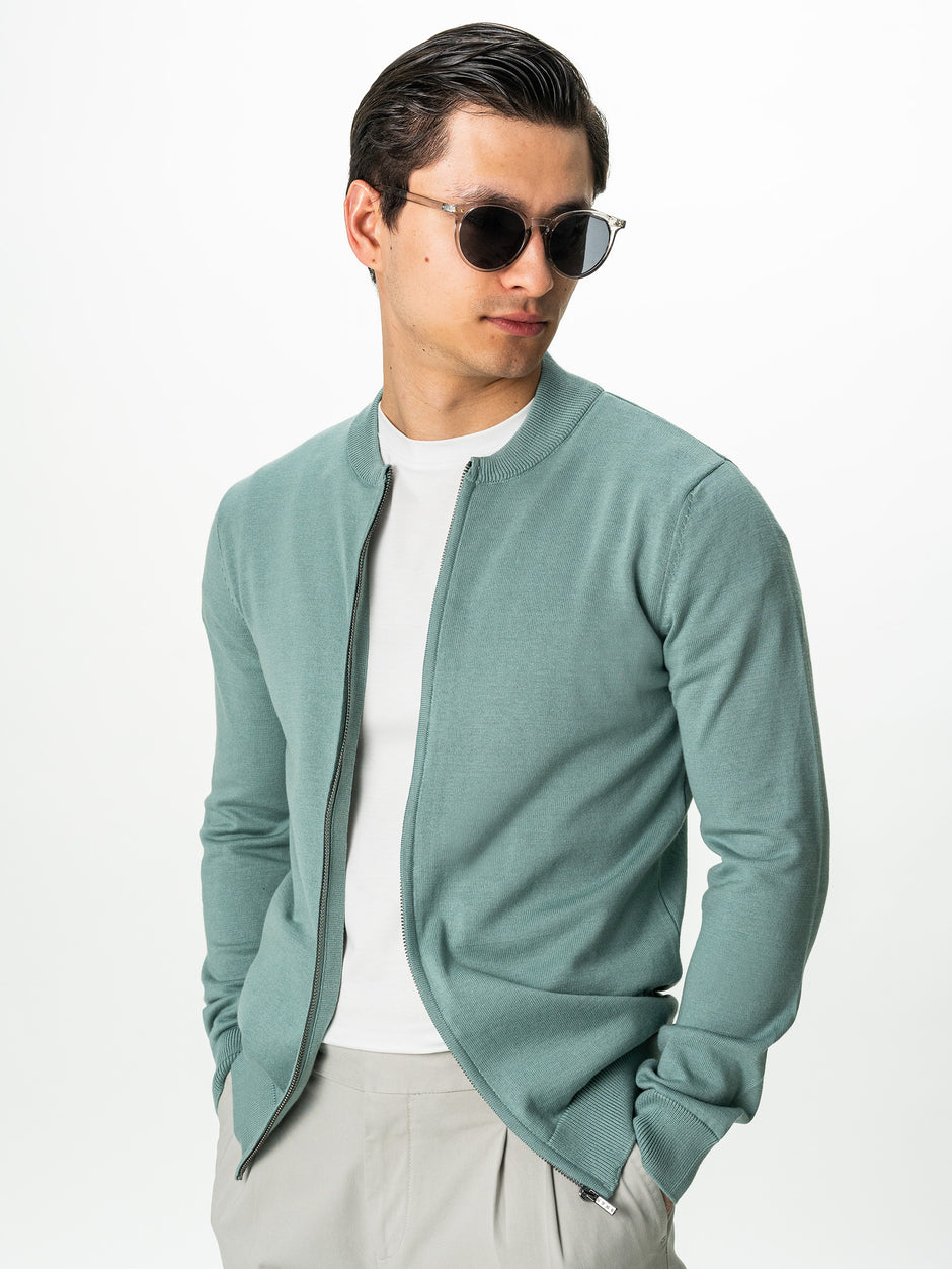 Pulover Cu Fermoar Barbati Bumbac Verde Menta Cu Guler Tunica BMan0021 (7)