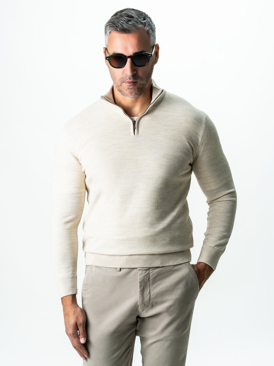 Pulover Cu Fermoar Crem Barbati Office Lana Merino Falco BMan0003 (1)