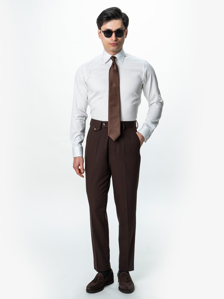 Pantaloni Barbati Cafenii Cu Talie Inalta Din Lana BMan0002 (4)