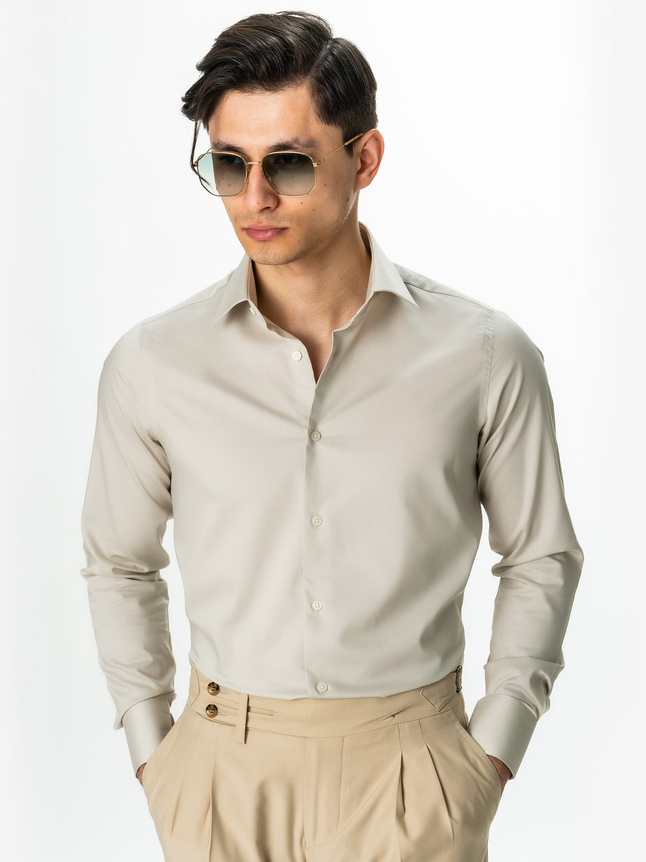 Camasa Barbati Eleganta Crem 100% Bumbac Usor De Calcat All Season Bman0030 (4)