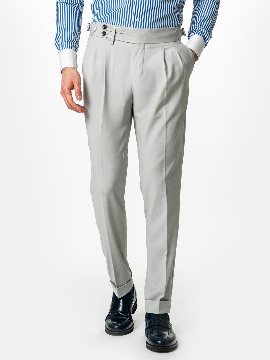 Pantaloni Cu Pense Barbati Gri Gurkha Din Stofa Sarto BMan702 (4)