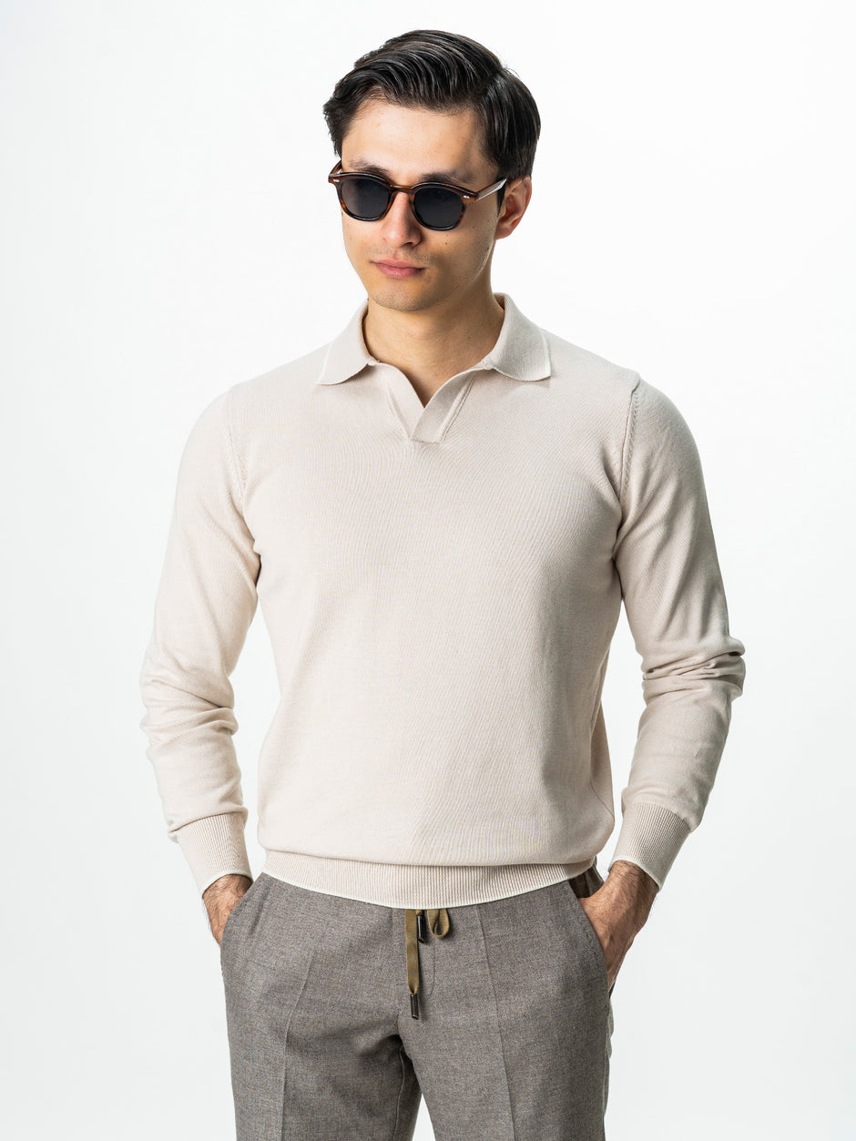 Pulover Polo Barbati Crem Din Bumbac Natural BMan0031 (6)