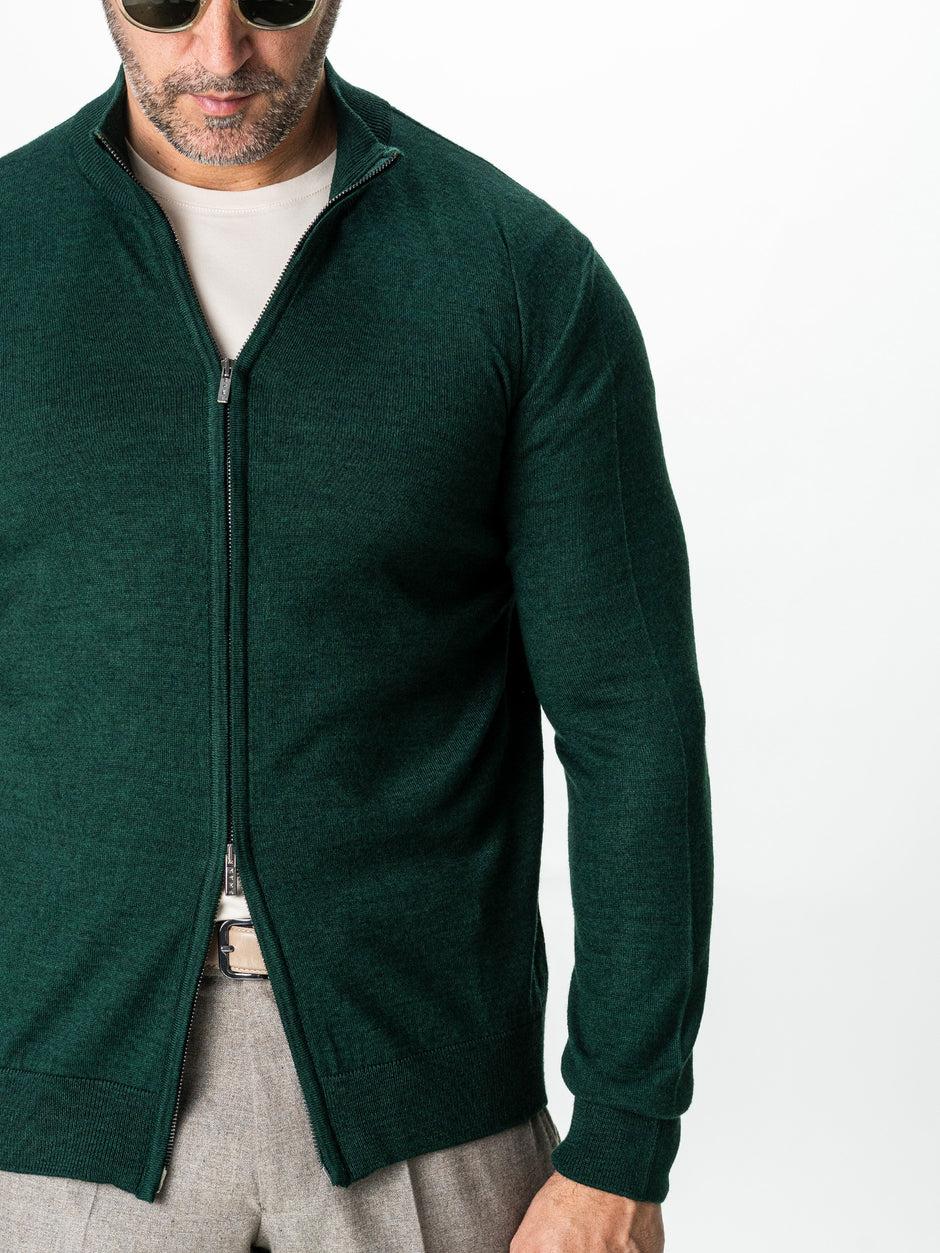 Pulover Cu Fermoar Lung Barbati Verde Din Lana Merinos Falco BMan0005 (5)