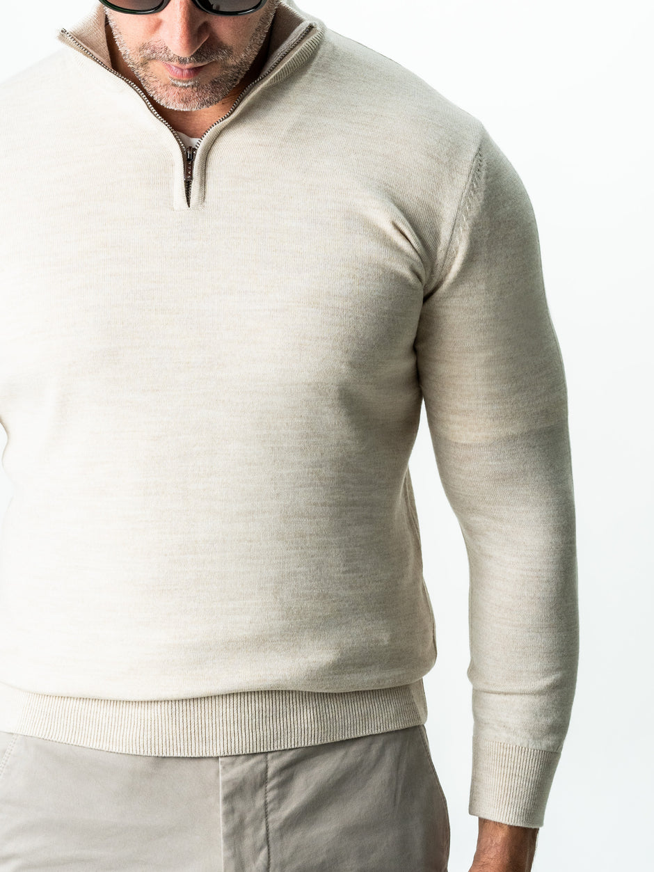 Pulover Cu Fermoar Crem Barbati Office Lana Merino Falco BMan0003 (6)