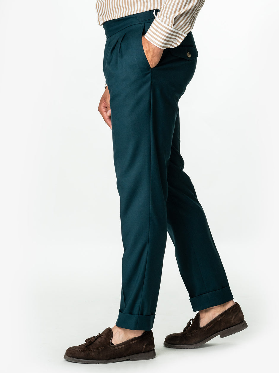 Pantaloni Gurkha Cu Pense Barbati Verde Petrol Din Stofa Lana Sarto BMan0009 (8)