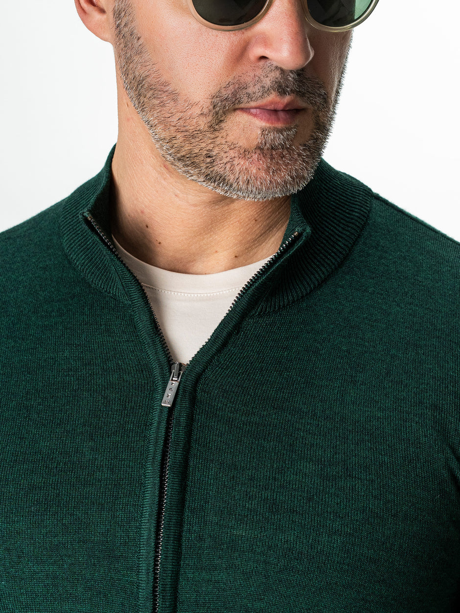 Pulover Cu Fermoar Lung Barbati Verde Din Lana Merinos Falco BMan0005 (3)