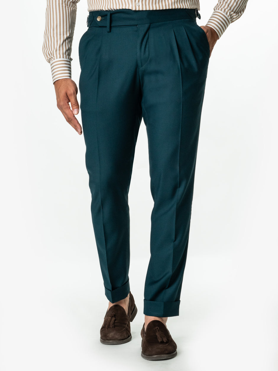 Pantaloni Gurkha Cu Pense Barbati Verde Petrol Din Stofa Lana Sarto BMan0009 (6)