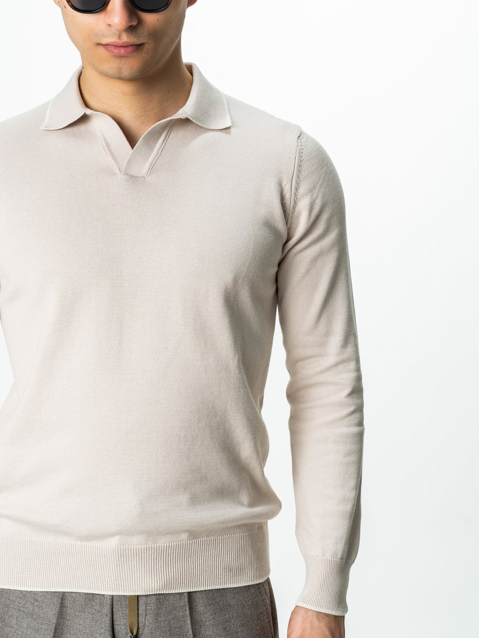 Pulover Polo Barbati Crem Din Bumbac Natural BMan0031 (8)