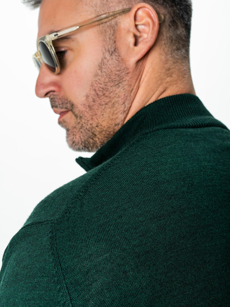 Pulover Cu Fermoar Lung Barbati Verde Din Lana Merinos Falco BMan0005 (6)