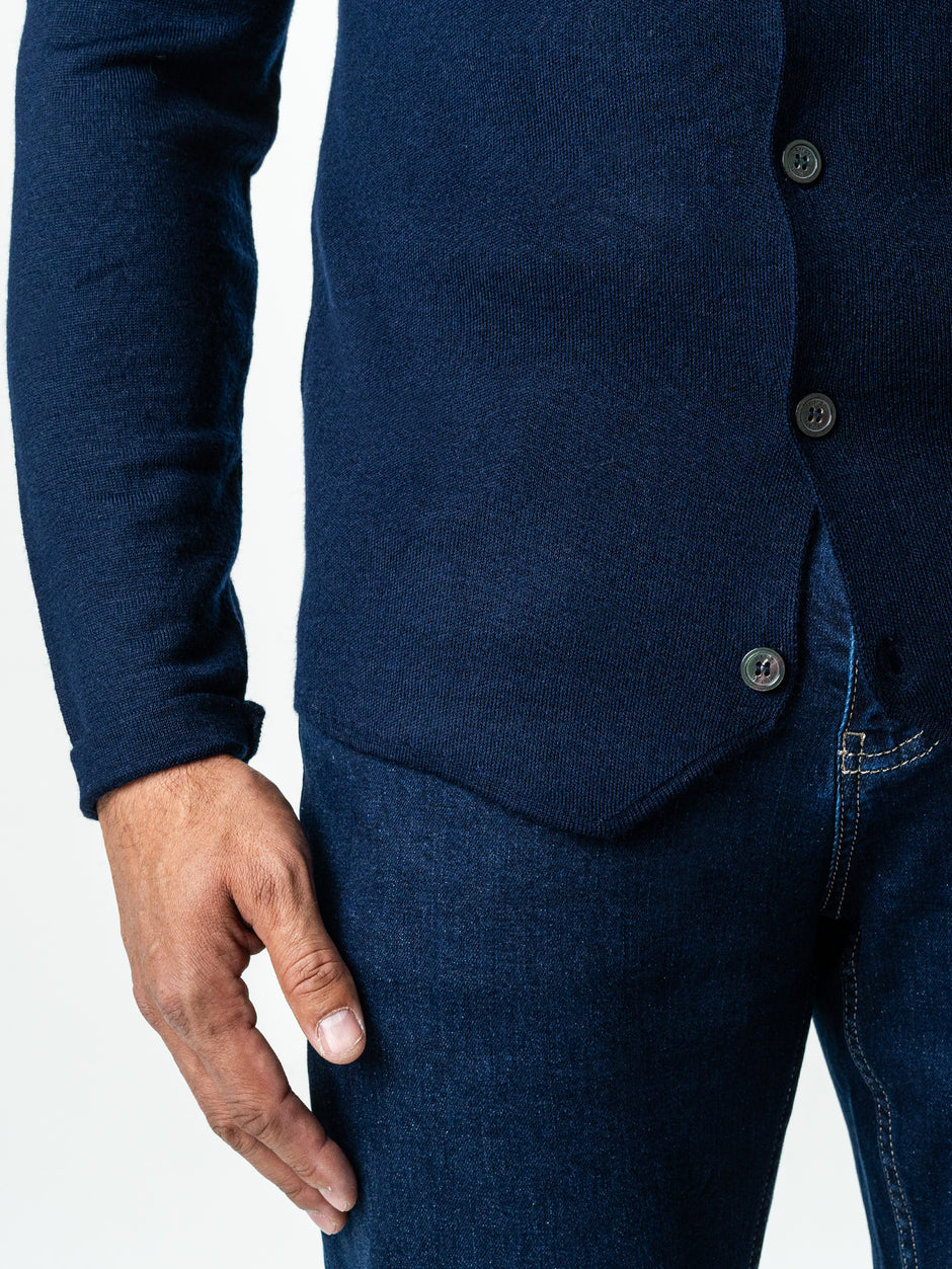 Pulover Bleumarin Barbati Cu Nasturi Tip Cardigan Din Lana Merinos BMan0017 (3)