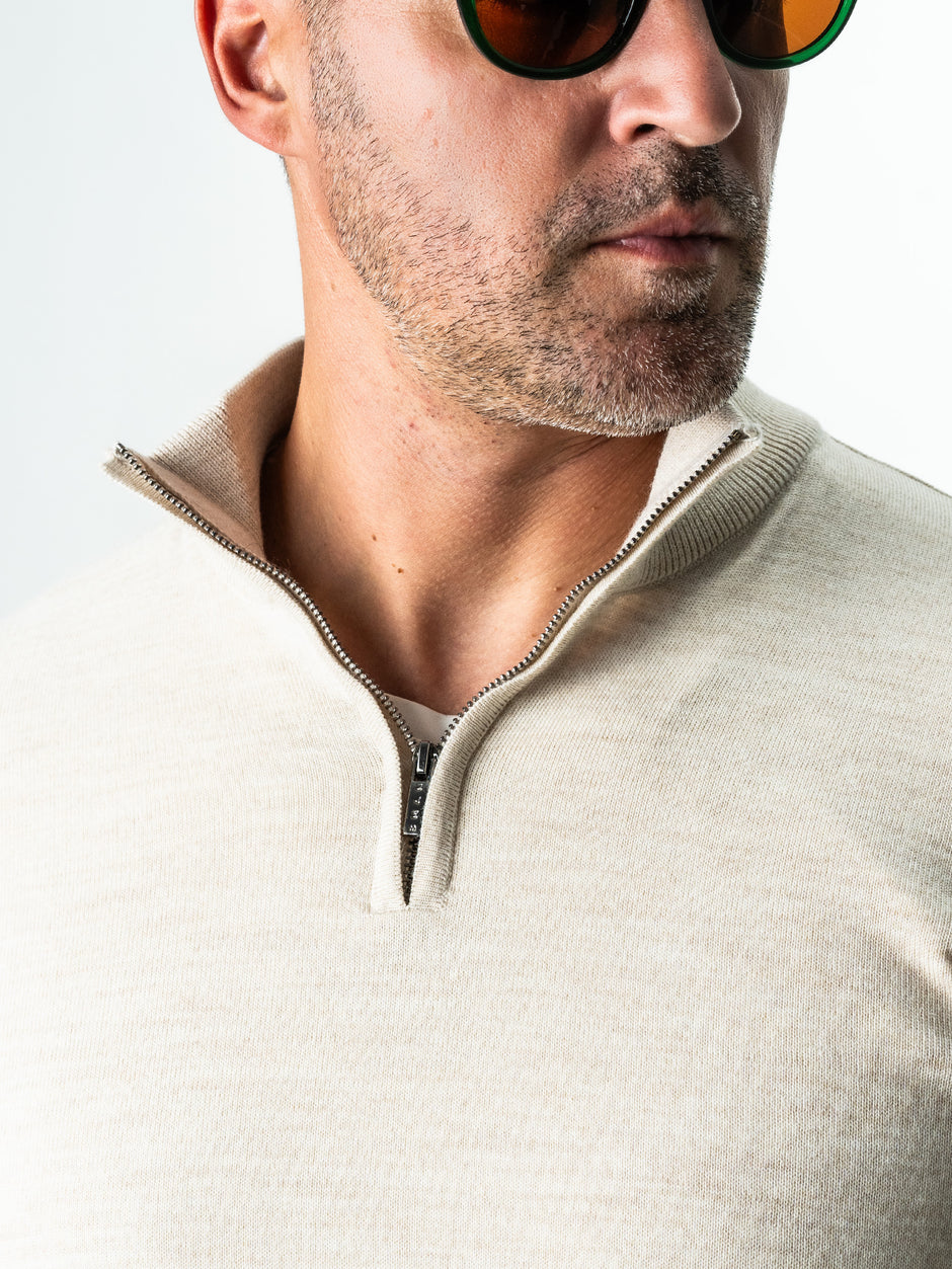 Pulover Cu Fermoar Crem Barbati Office Lana Merino Falco BMan0003 (3)