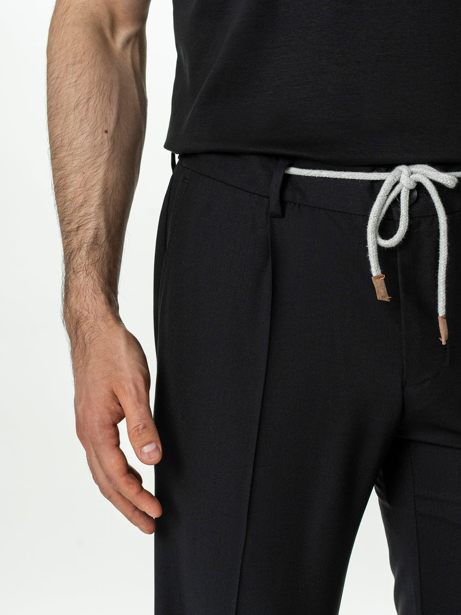 Tracksuit Premium Barbati Negru din Lana cu Gluga Ascunsa BMan0004 (10)