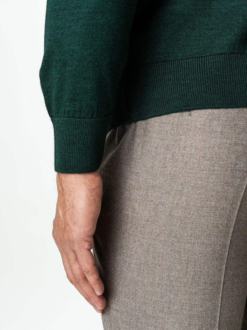 Pulover Cu Fermoar Lung Barbati Verde Din Lana Merinos Falco BMan0005 (7)