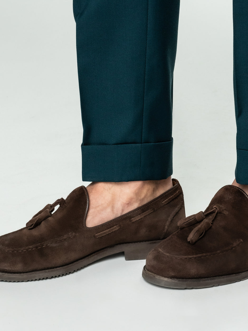 Pantaloni Gurkha Cu Pense Barbati Verde Petrol Din Stofa Lana Sarto BMan0009 (5)