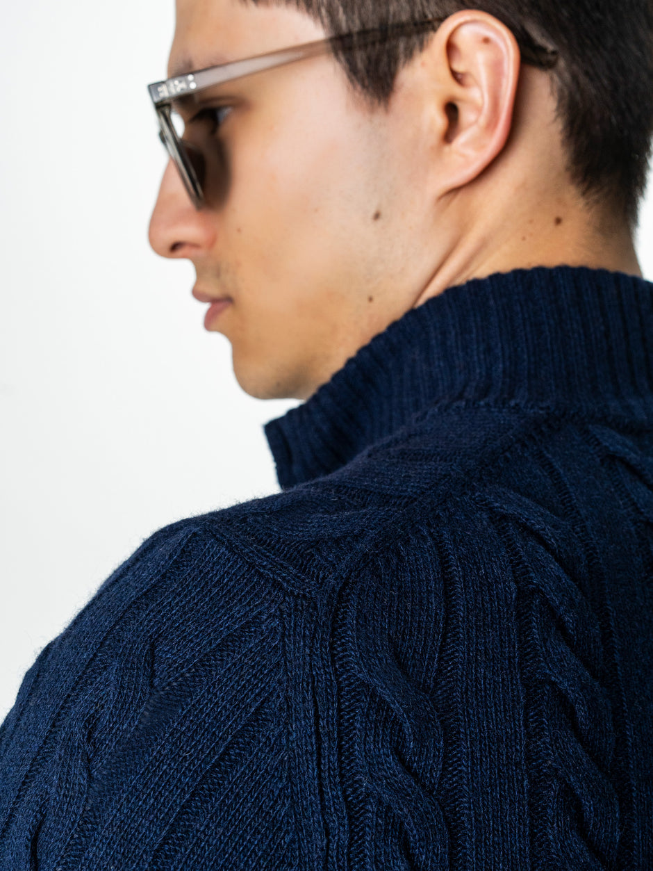 Pulover Barbati Torsade Bleumarin Cu Fermoar 100% Lana Lambswool BMan0034 (8)