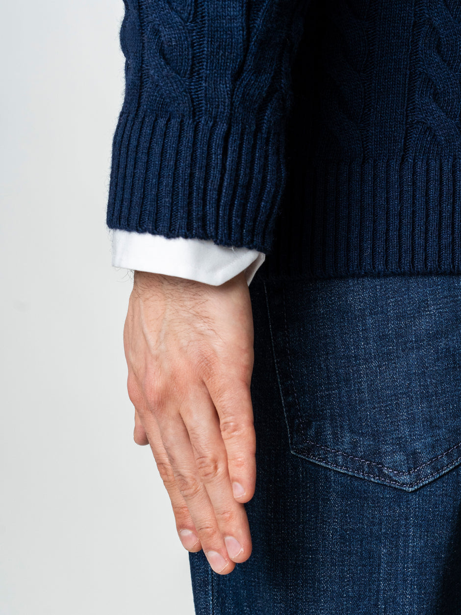 Pulover Barbati Torsade Bleumarin Cu Fermoar 100% Lana Lambswool BMan0034 (9)