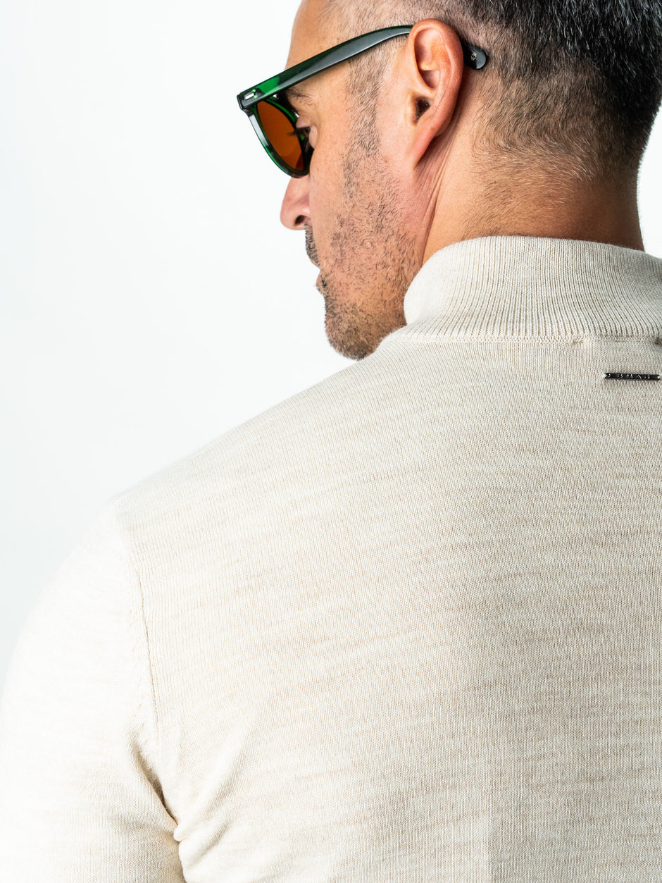 Pulover Cu Fermoar Crem Barbati Office Lana Merino Falco BMan0003 (8)