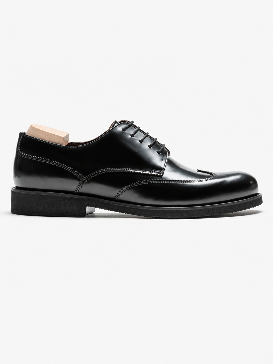 Pantofi Eleganti Barbati Negri Derby Din Piele Naturala Semilucioasa BMan0418 (1)