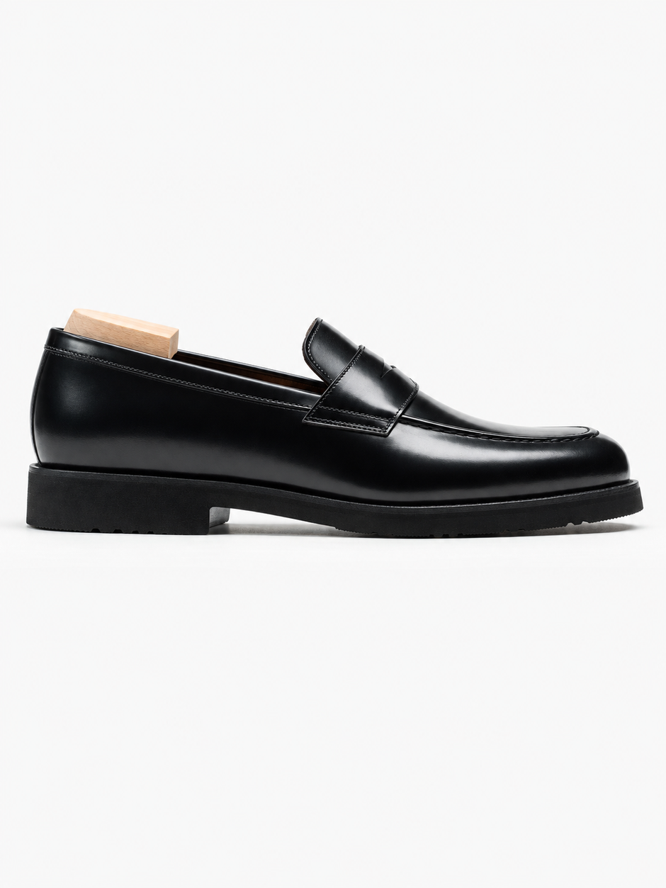 Mocasini Negru Semilucios Barbati Din Piele Naturala Formal Loafers Bman222 (1)