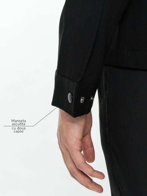 Jacheta Neagra Barbati Tip Overshirt Toamna Guler Camp Buzunare Tip Clapă BMan0223 (5)