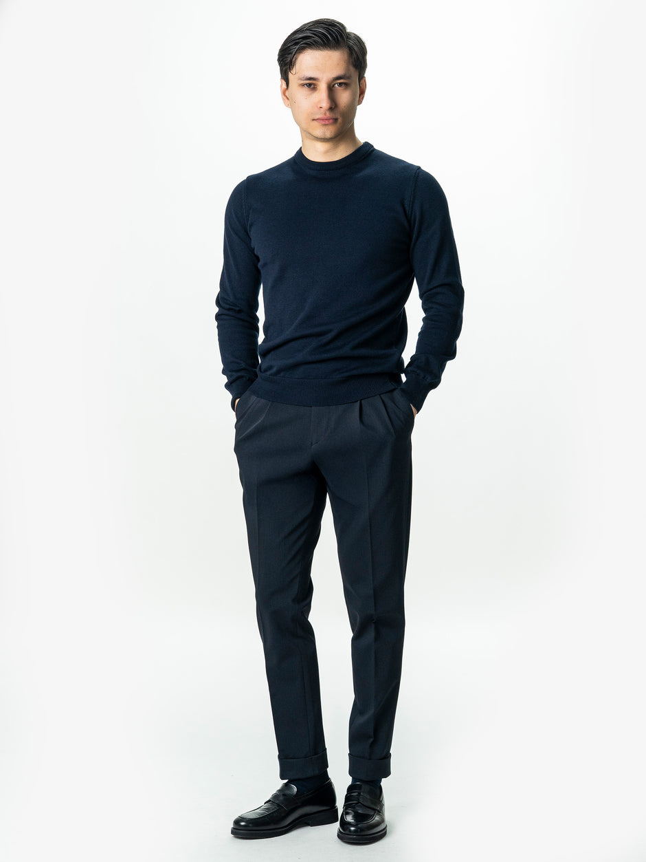 Pulover Casual Guler Rotund Albastru Bleumarin Barbati 100% Bumbac BMan0008 (1)