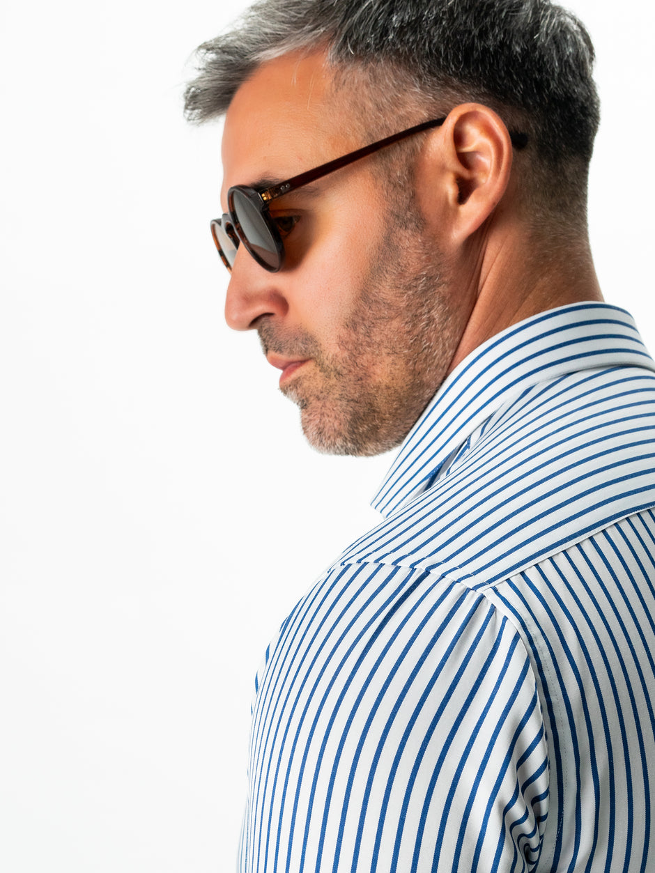 Camasa Bumbac Bărbați Office Alba În Dungi Subtiri Albastru Marine Smart Casual & Eleganta BMan0015 (6)