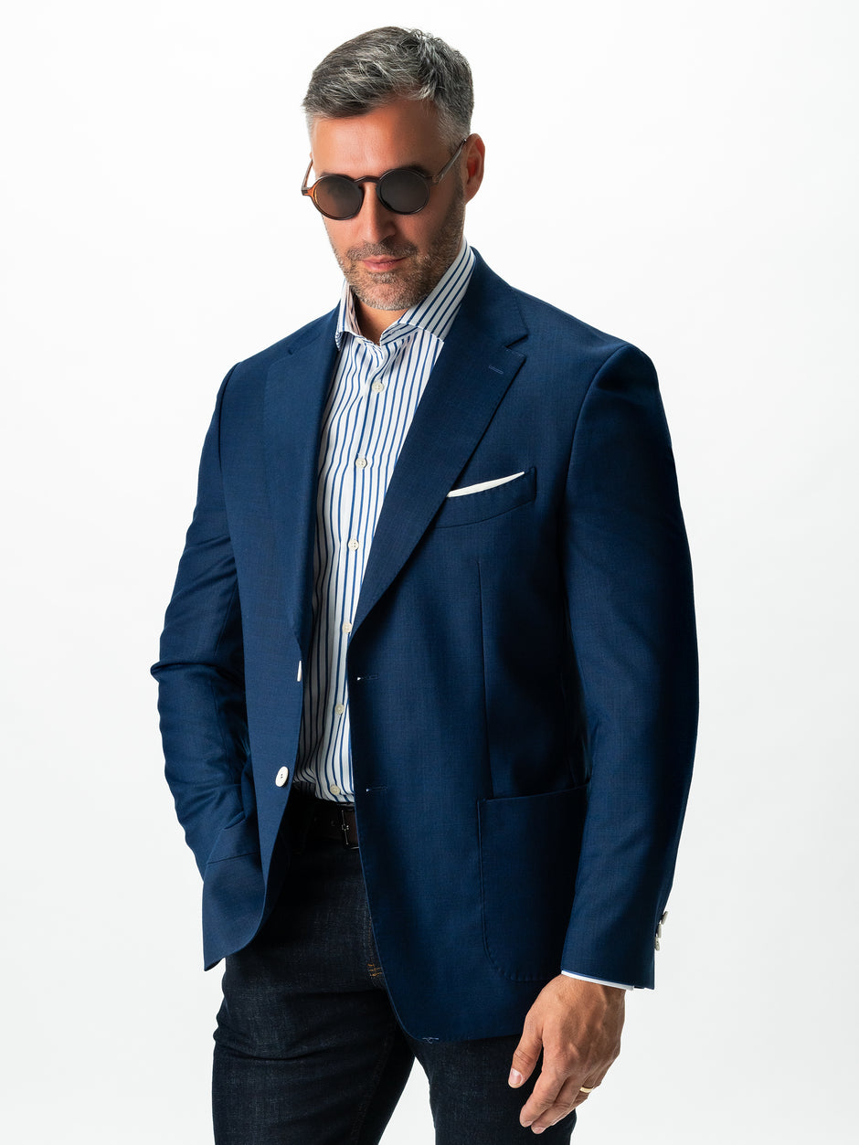 Camasa Bumbac Bărbați Office Alba În Dungi Subtiri Albastru Marine Smart Casual & Eleganta BMan0015 (3)