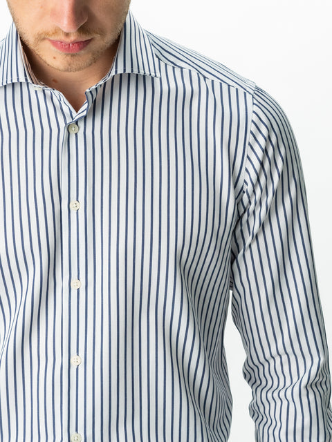 Camasa Bumbac Bărbați Office Alba În Dungi Subtiri Albastru Bleumarin Smart Casual & Eleganta BMan0015 (6)