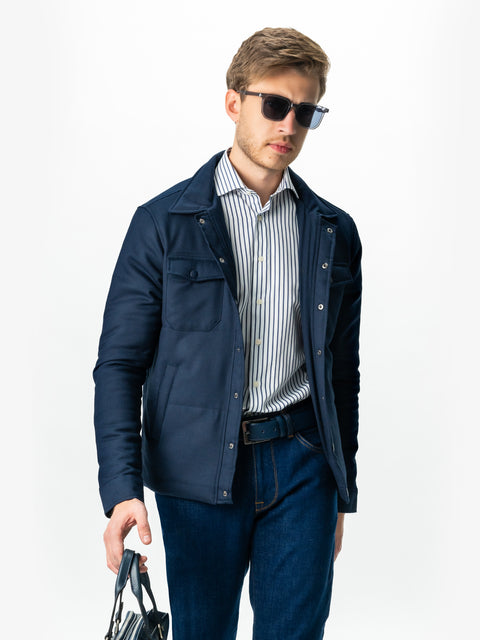 Camasa Bumbac Bărbați Office Alba În Dungi Subtiri Albastru Bleumarin Smart Casual & Eleganta BMan0015 (3)
