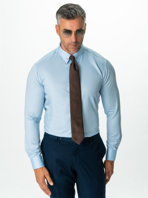 Cămașă Cu Guler Ac Pin Albastru Bleu Bărbați Elegantă Din Bumbac BMan0017 (2)