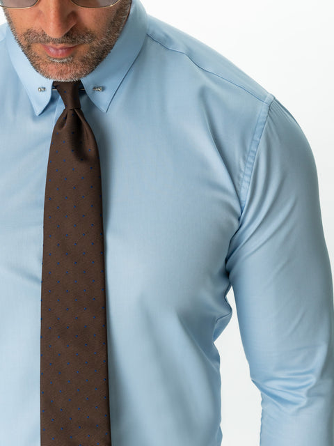 Cămașă Cu Guler Ac Pin Albastru Bleu Bărbați Elegantă Din Bumbac BMan0017 (4)