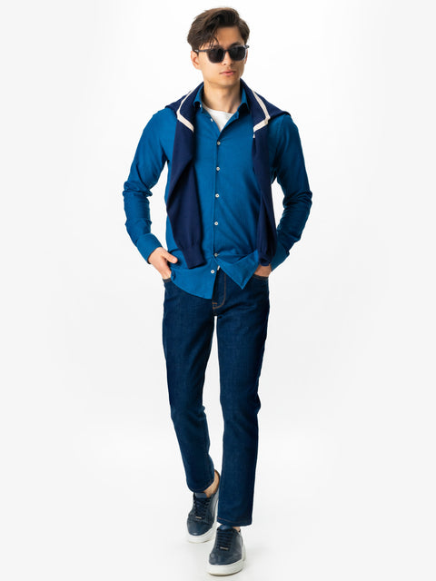 Camasa Bărbați Office & Smart Casual Albastru Ocean Din Bumbac Natural Tip Flanel BMan0037 (4)