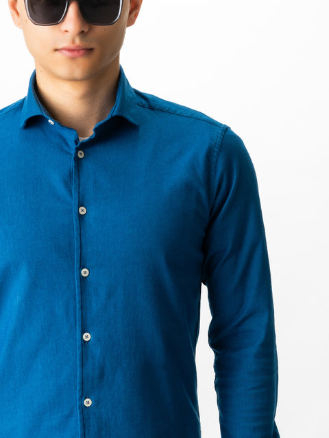 Camasa Bărbați Office & Smart Casual Albastru Ocean Din Bumbac Natural Tip Flanel BMan0037 (8)