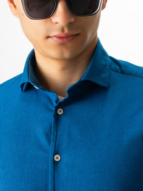 Camasa Bărbați Office & Smart Casual Albastru Ocean Din Bumbac Natural Tip Flanel BMan0037 (2)