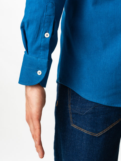 Camasa Bărbați Office & Smart Casual Albastru Ocean Din Bumbac Natural Tip Flanel BMan0037 (5)