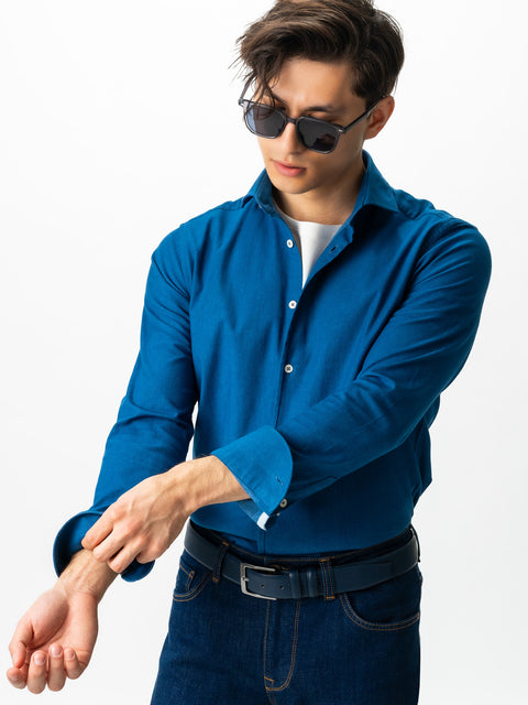 Camasa Bărbați Office & Smart Casual Albastru Ocean Din Bumbac Natural Tip Flanel BMan0037 (1)