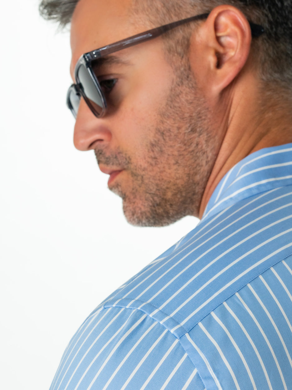 Camasa Barbati Albastru Bleu Dungi 100% Bumbac Italian Monti BMan0019 (5)