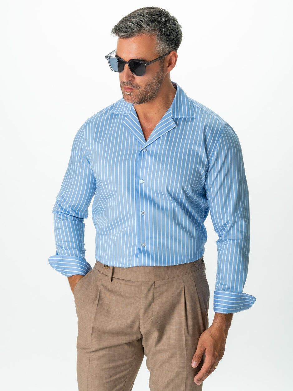 Camasa Barbati Albastru Bleu Dungi 100% Bumbac Italian Monti BMan0019 (3)